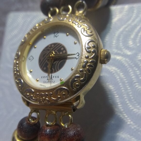LA Express Quartz Watch Multi-Color Beads Gold Frame New Battery Women Great - Picture 5 of 11